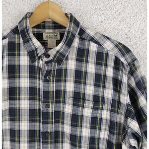 LL Bean Scotch Plaid Flannel Shirt Mens XL Regular Fit 228061 Green Yellow